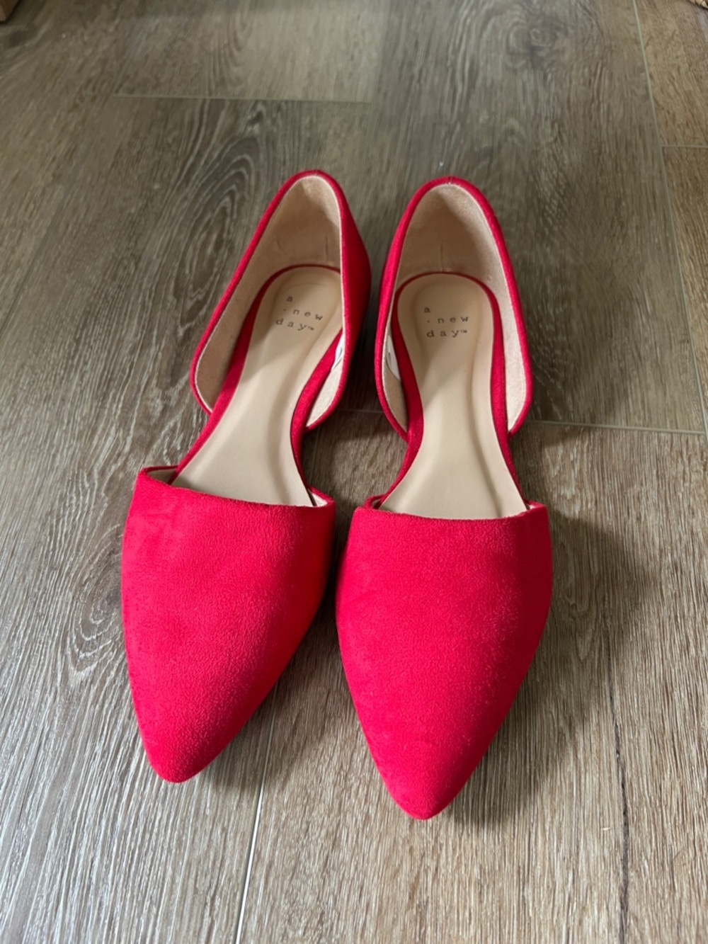 a new day Bright Red Pointed D'Orsay Flats